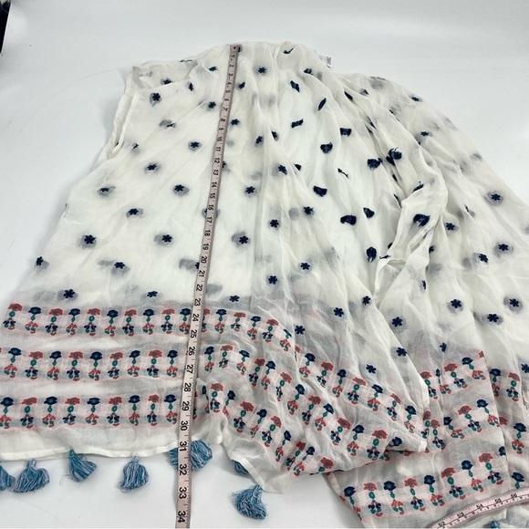 J. Crew Embroidered Beach Poncho Coastal Boho Open Front Kimono White Cover Up - Picture 10 of 10
